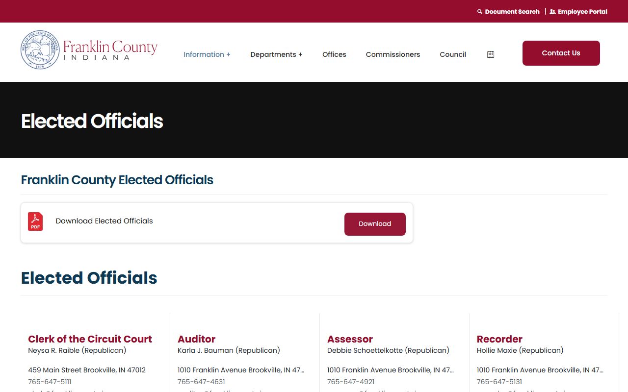 Franklin County Clerk of the Circuit Court elected officials page