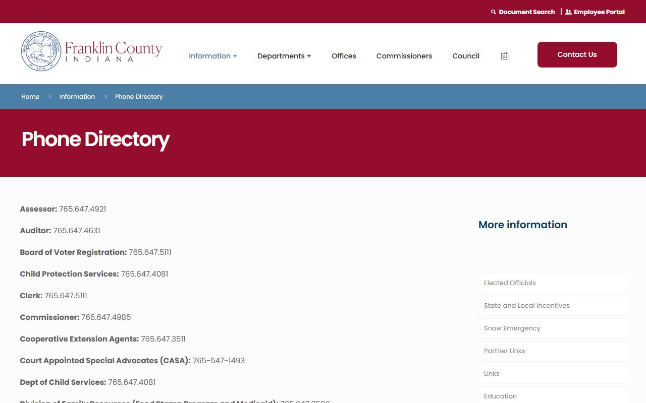 Franklin County Clerk of the Circuit Court phone directory