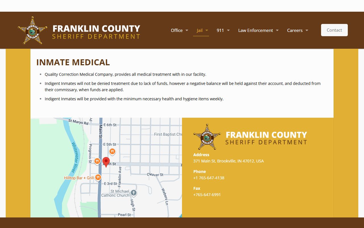 Franklin County arrest records jail custody and medical page