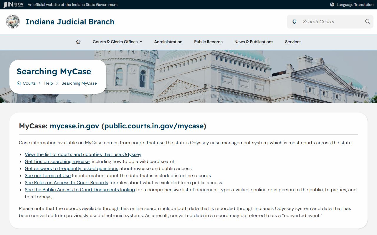 Franklin County court dockets Indiana MyCase help page