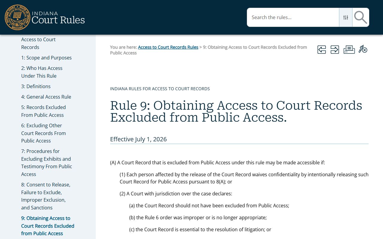 Franklin County court dockets Indiana access to court records rules