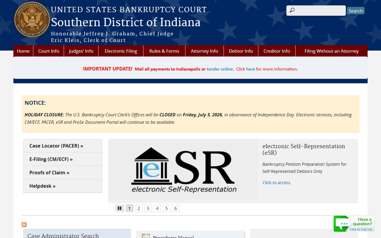 Franklin County court dockets Southern District of Indiana bankruptcy court