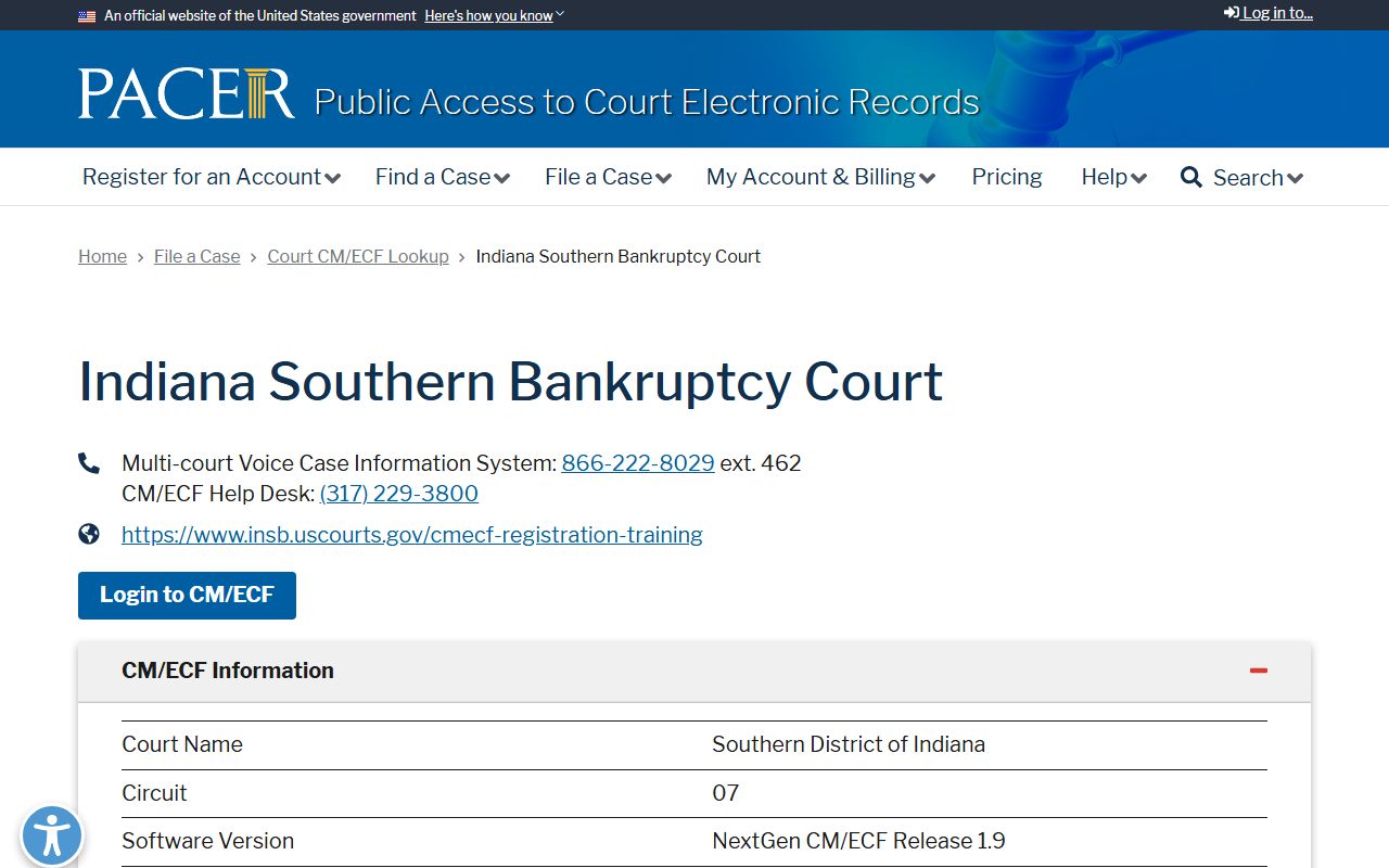 Franklin County court dockets PACER CM ECF lookup for Indiana bankruptcy court