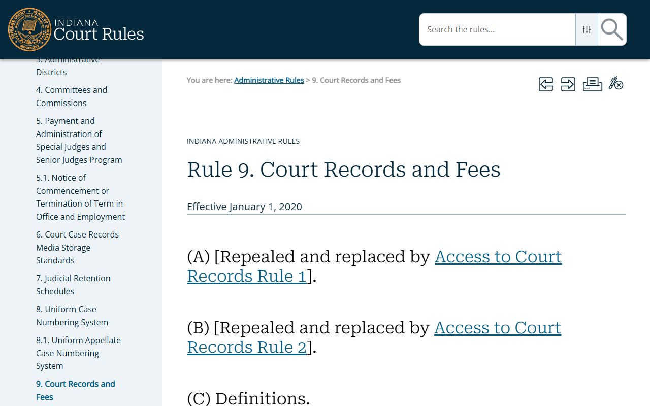 Franklin County court records Indiana Administrative Rule 9 access rules
