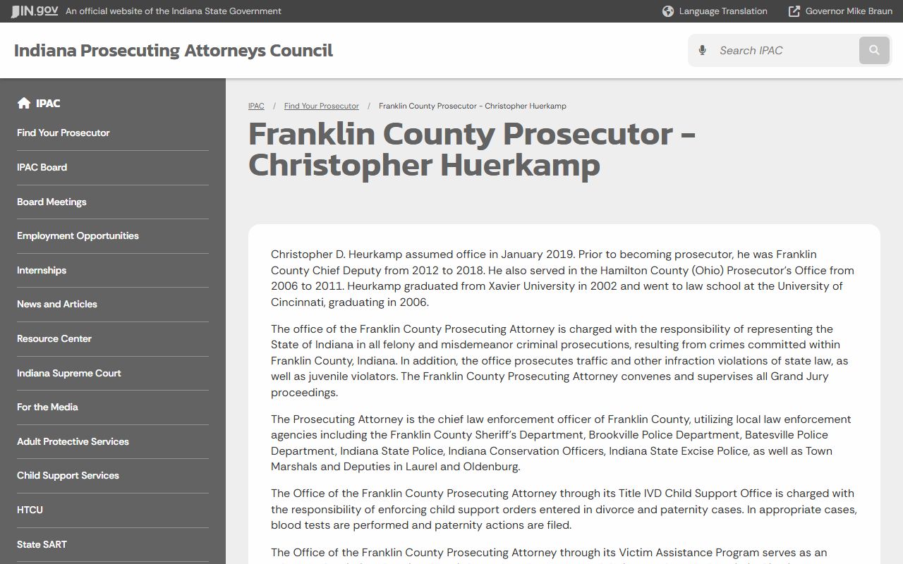 Franklin County criminal court records prosecutor profile for Christopher Huerkamp