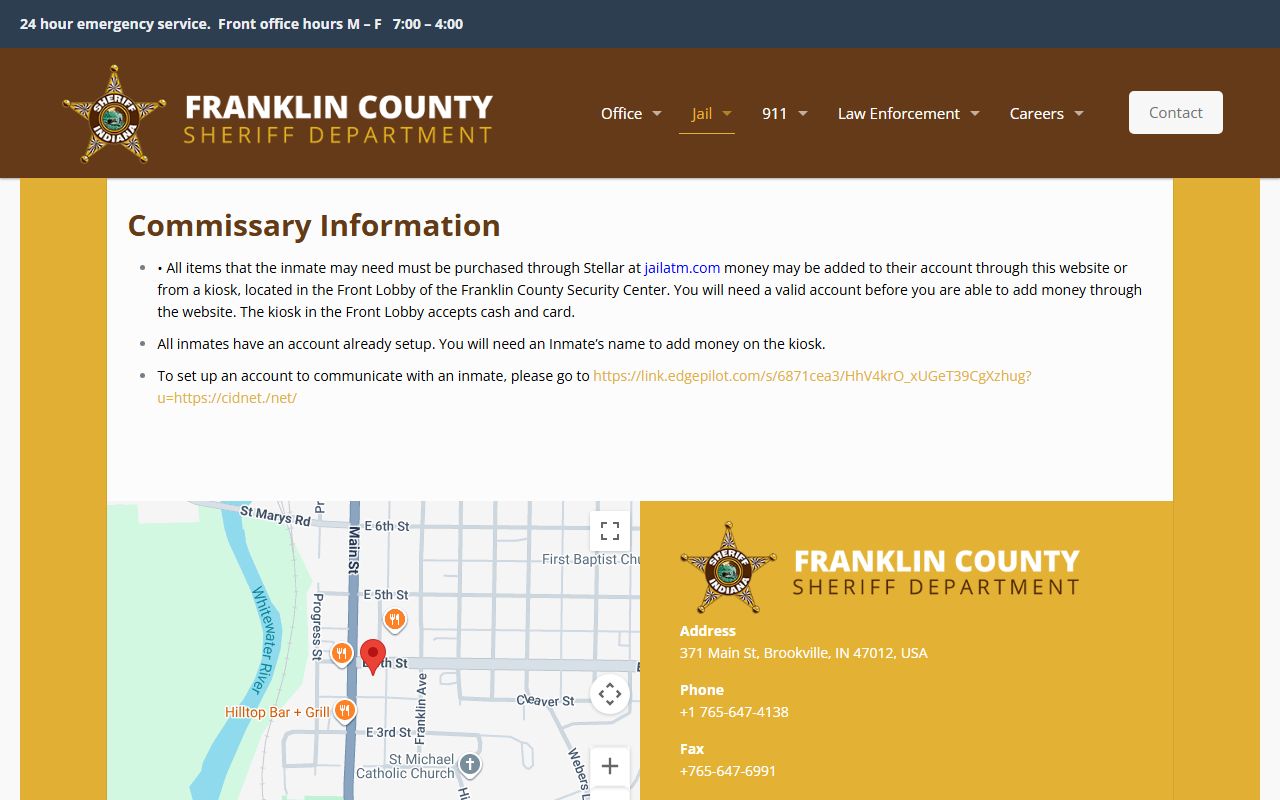 Franklin County inmate records commissary information