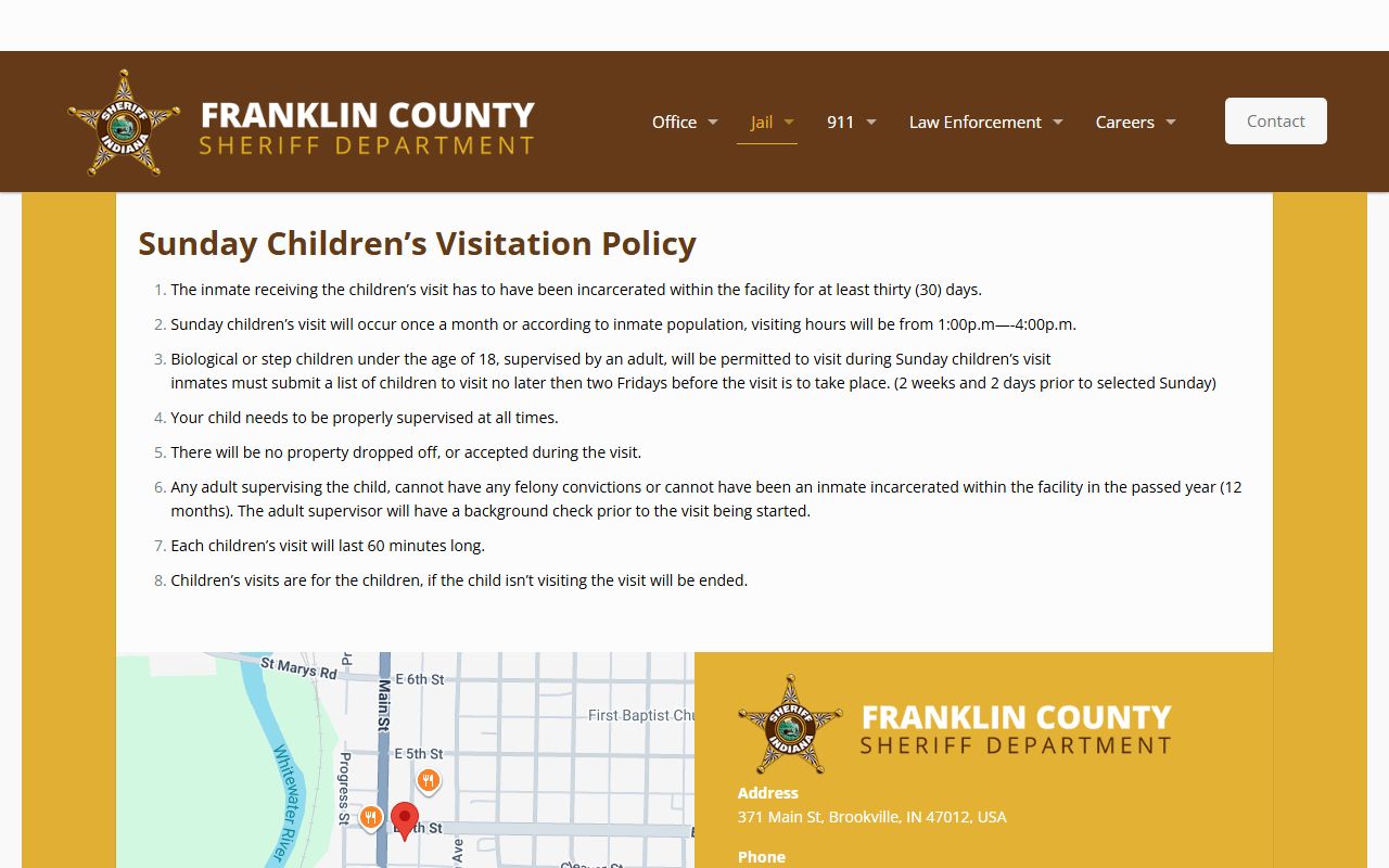 Franklin County inmate records Sunday children's visitation policy