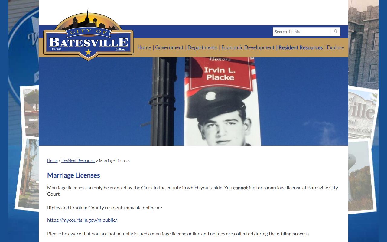 Franklin County marriage records Batesville license guidance