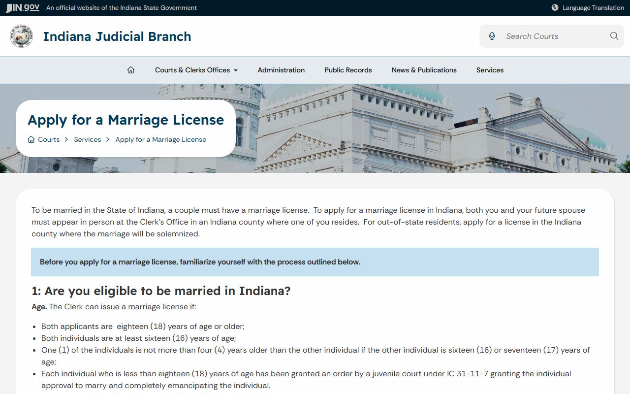 Franklin County marriage and divorce records through Indiana marriage license instructions