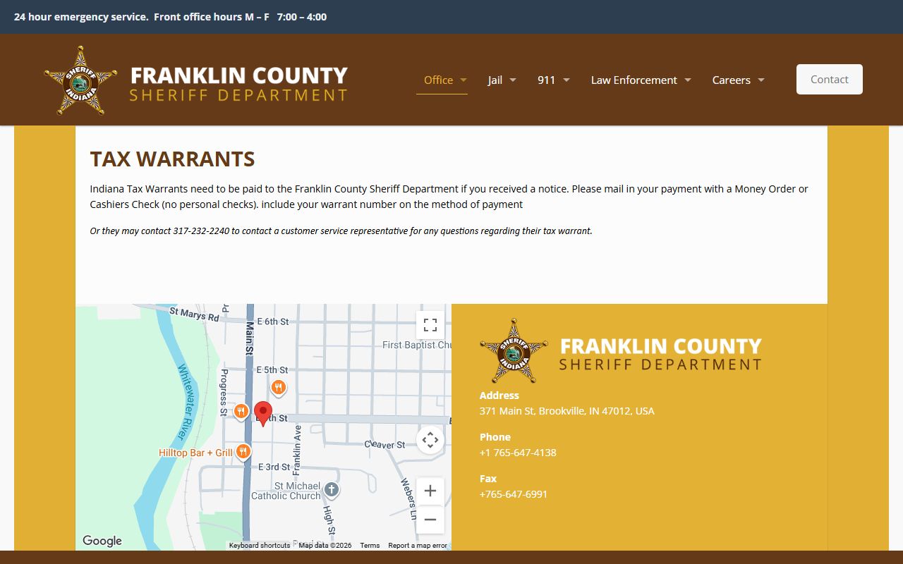 Franklin County warrant records tax warrant page